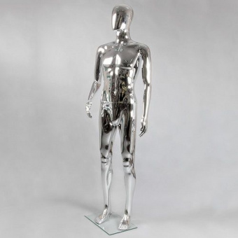 Манекен мужской ростовой без лица, серебряный глянец ME-3S