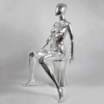 FE-6S Манекен женский сидячий без лица, серебряный глянец Высота: 1320 мм