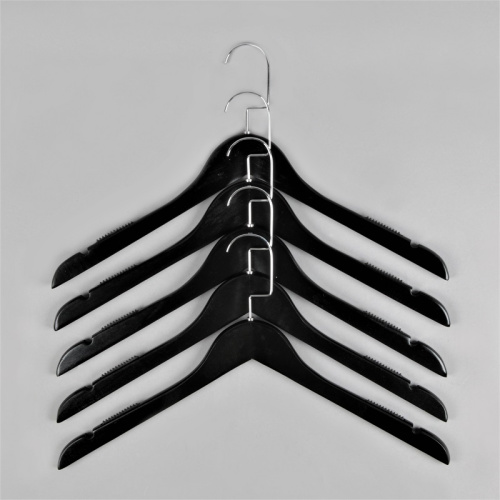 Вешалка-плечики для одежды деревянная Длина: 440 мм Цвет: черный/хром фото 4