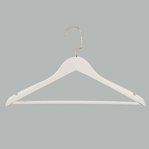 Плечики деревянные с плоским крючком, белый/золото C30N/1-T150W(бел/зол)