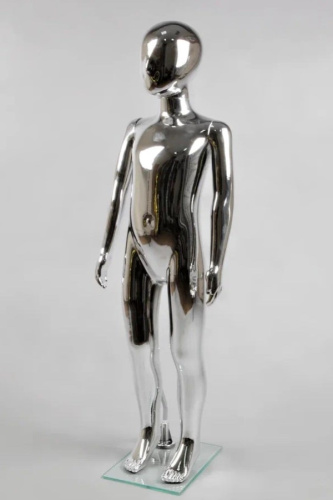 Манекен детский ростовой без лица, серебряный глянец BE-1S